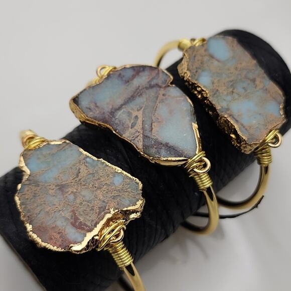 Genuine Seafoam Jasper Bangle Bracelet - Picture 2 of 5